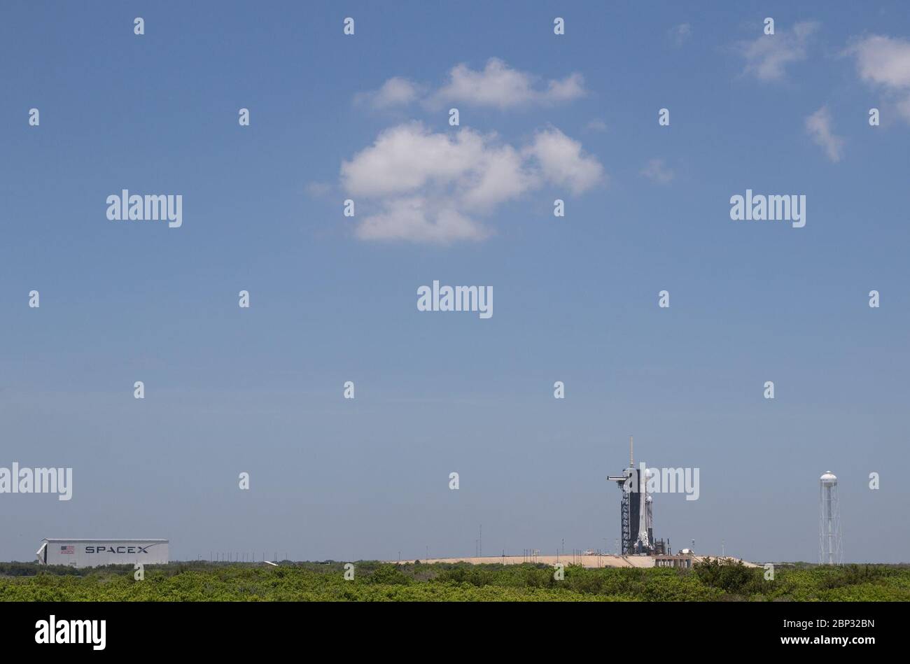 SpaceX Falcon Heavy DoD STP-2 Launch  A SpaceX Falcon Heavy rocket carrying 24 satellites as part of the Department of Defense's Space Test Program-2 (STP-2) mission is seen at Launch Complex 39A, Monday, June 24, 2019 at NASA's Kennedy Space Center in Florida. Four NASA technology and science payloads which will study non-toxic spacecraft fuel, deep space navigation, &quot;bubbles&quot; in the electrically-charged layers of Earth's upper atmosphere, and radiation protection for satellites are among the two dozen satellites that will be launched. The three hour launch window opens at 11:30pm E Stock Photo