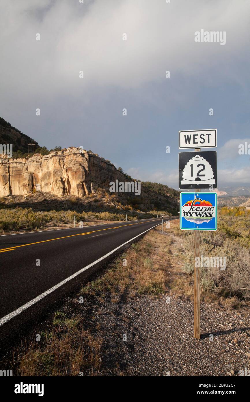 Utah scenic byway sign for highway 12 in the Grand Staircase Escalante National Monument Stock Photo