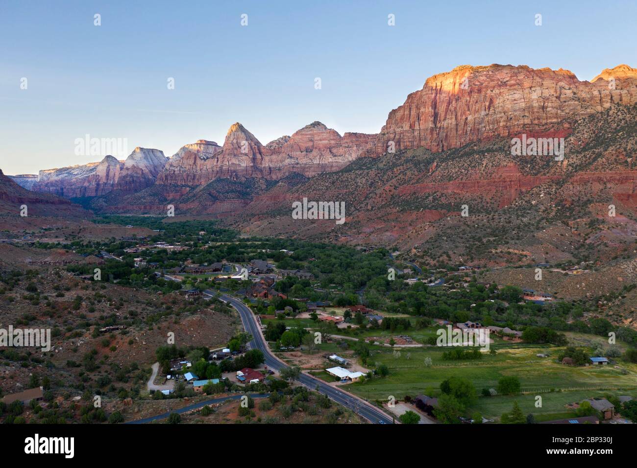 Late afternoon light falls on the valley location of Springdale, Utah