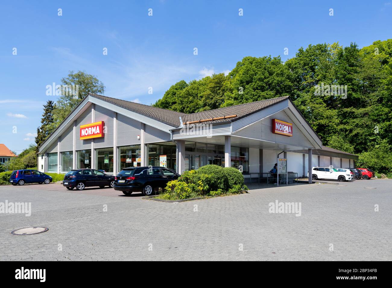 Norma branch in Waldbröl, Germany. Norma is a food discount store with more than 1,300 stores in Germany, Austria, France and the Czech Republic. Stock Photo