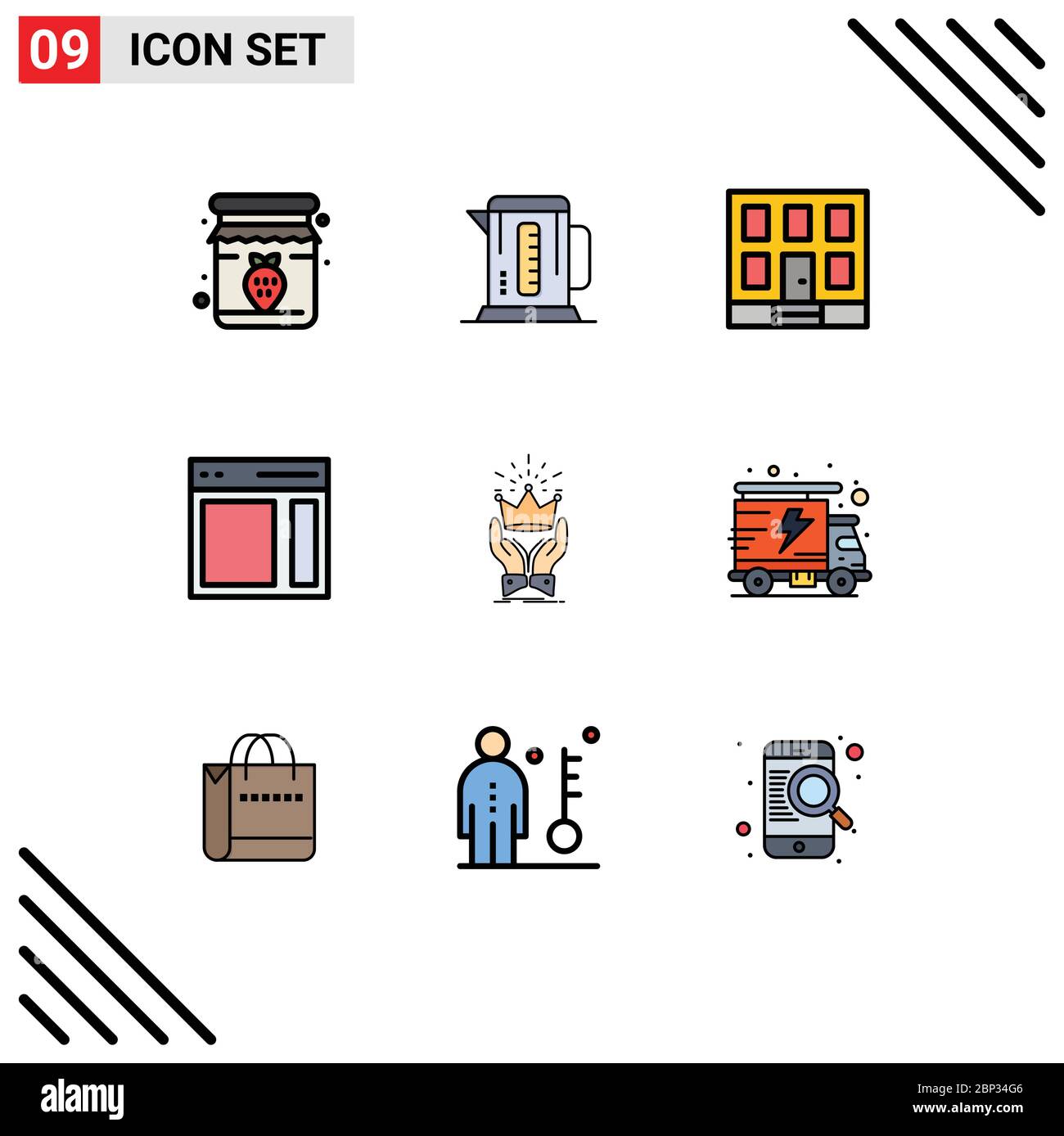 9 Creative Icons Modern Signs and Symbols of crown, sidebar, building, right, communication Editable Vector Design Elements Stock Vector
