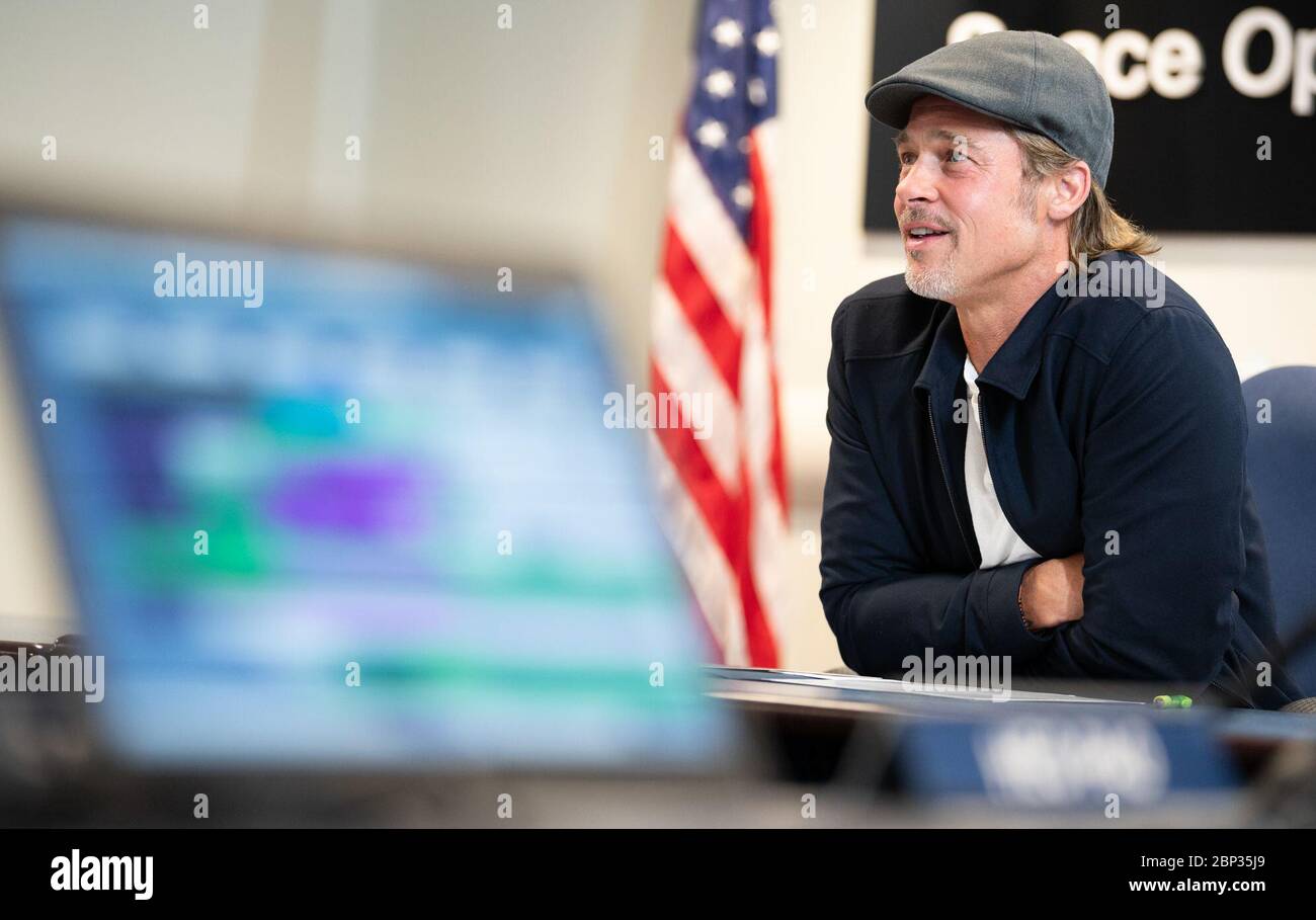 ISS Downlink with Actor Brad Pitt  Actor Brad Pitt speaks with NASA astronaut Nick Hague who is onboard the International Space Station, Monday, Sept. 16, 2019 from the Space Operations Center at NASA Headquarters in Washington. Pitt, who stars as an astronaut in his latest film “Ad Astra,” spoke with Hague about what it’s like to live and work aboard the orbiting laboratory. Stock Photo