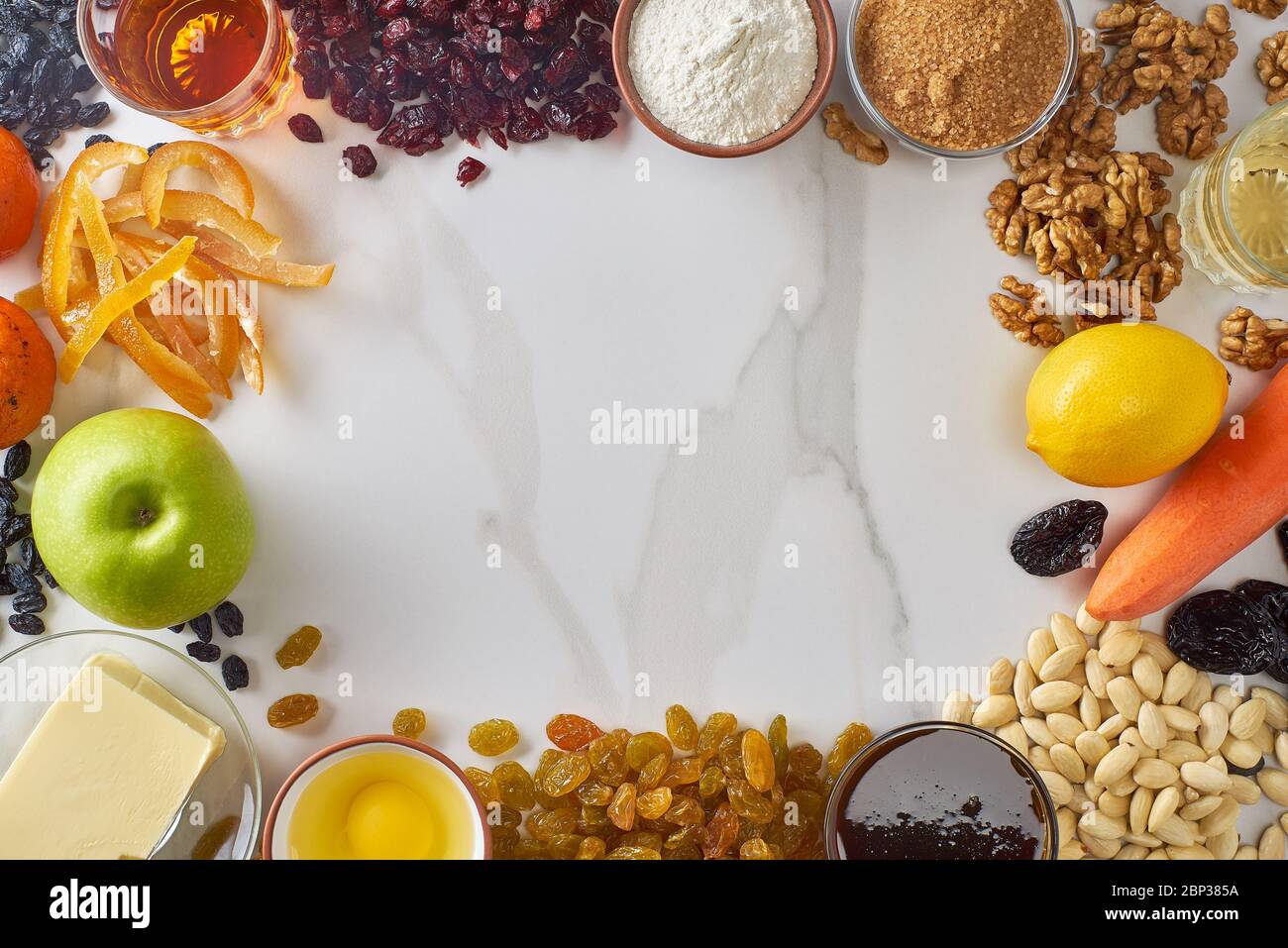 Christmas pudding recipe ingredients. Copy space Stock Photo Alamy