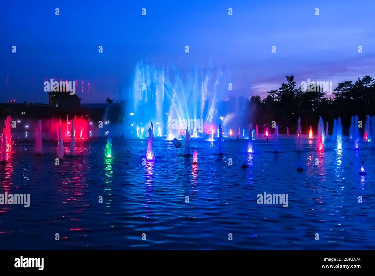 Fountain at Centennial Hall in Wroclaw, Poland multimedia laser colorful  light show Stock Photo - Alamy