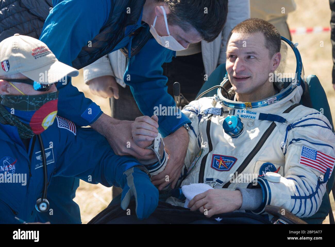 On April 17, 2020, astronaut Andrew Morgan, along with NASA astronaut Jessica Meir and Roscosmos cosmonaut Oleg Skripochka, landed in Kazakhstan after completing their missions aboard the International Space Station as part of Expedition 62. Morgan spent 272 days in space, while Meir and Skripochka completed 205 days. Stock Photo