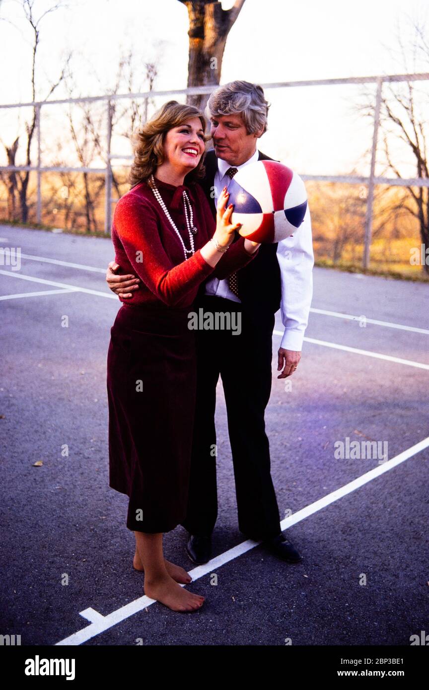 Phyllis George and husband John Y Brown in Kentucky during Brown's  successful campaign for governor in 1979. Phyllis Ann George was an  American businesswoman, actress, and sportscaster. She was also Miss Texas, image size:864x1390