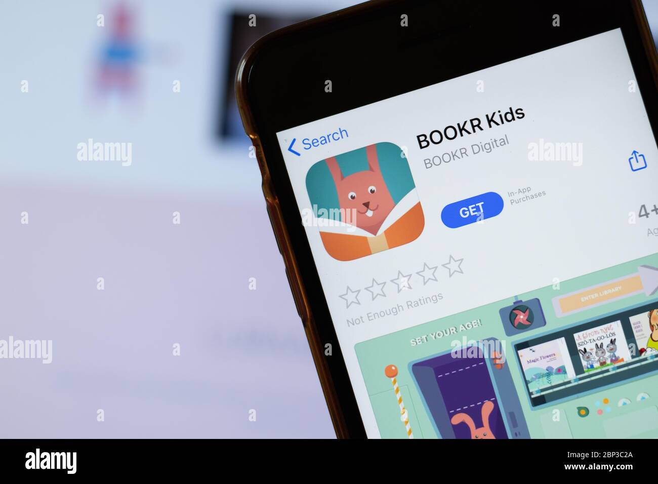New York, USA - 15 May 2020: BOOKR Kids mobile app logo on phone screen, close-up icon, Illustrative Editorial Stock Photo