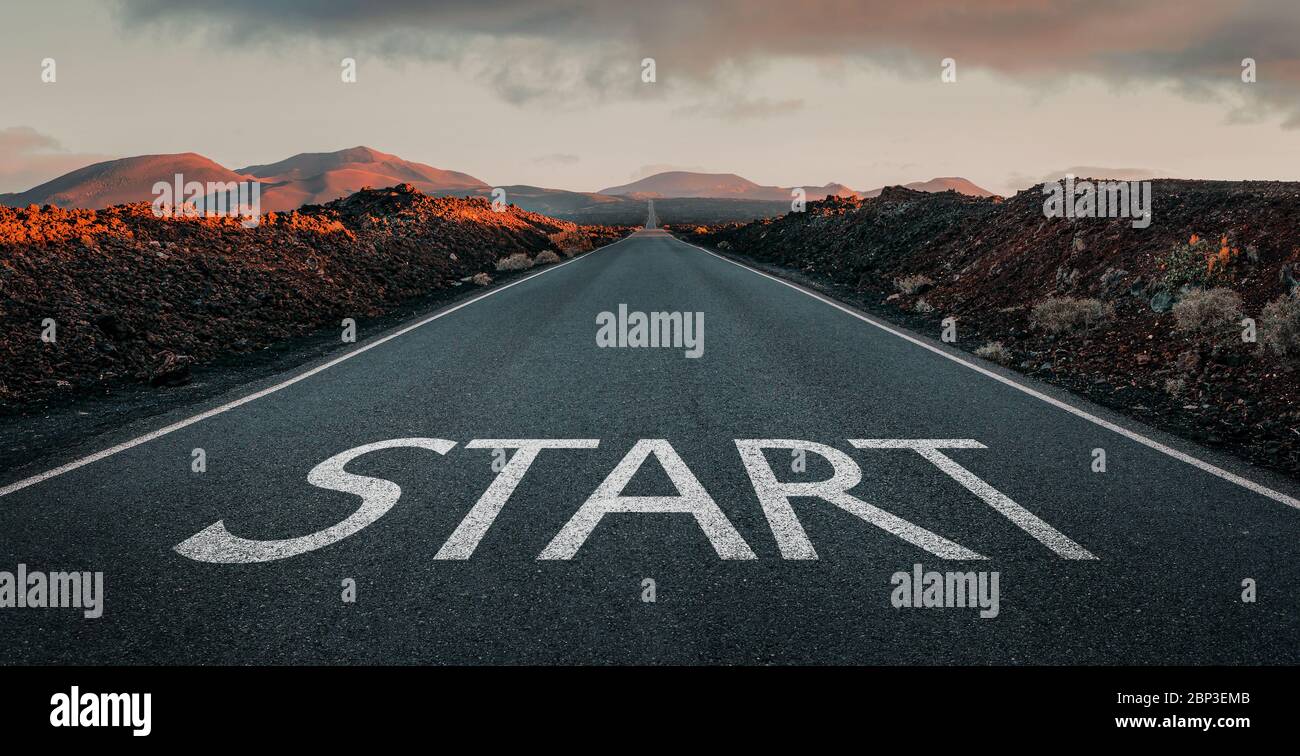 Start text on the empty endless road, business concept with copy space Stock Photo