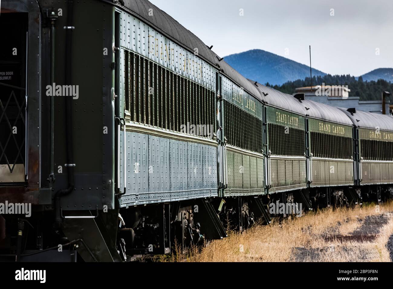 Passenger train cars at the station for the Grand Canyon Railway along