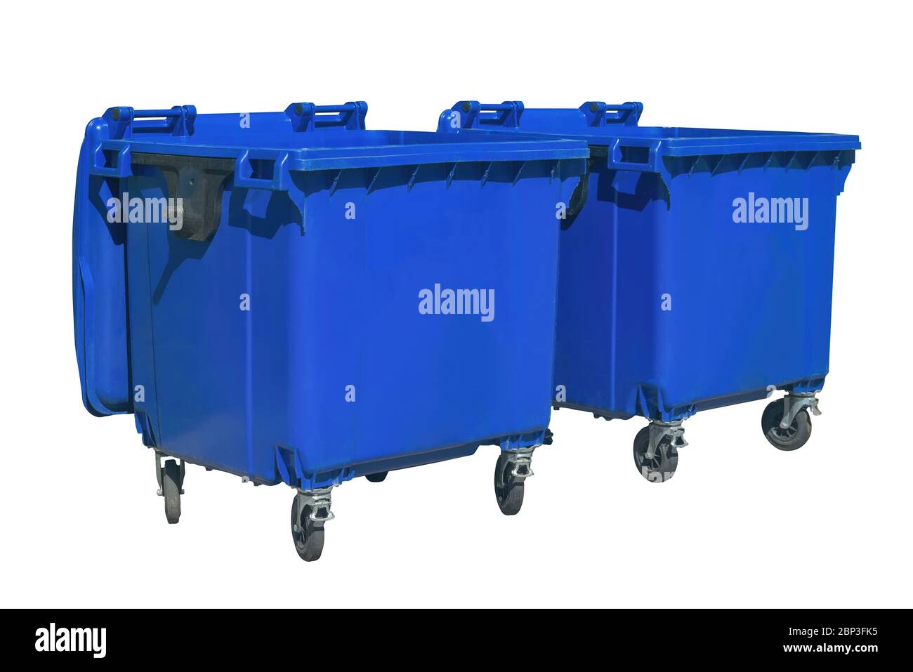 Blue plastic trash recycling containers. Blue containers for collecting