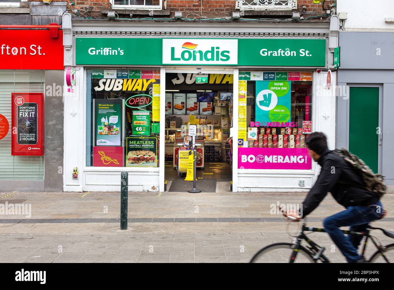Londis store on Grafton Street following government advice on hygiene measures. Reduced footfall in Dublin City Centre due to Covid-19 pandemic . Stock Photo