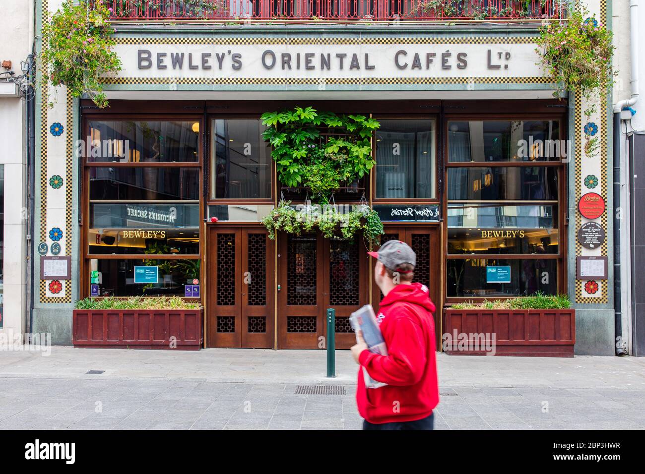Facade of the historic Bewley’s cafe on Grafton Street in Dublin Ireland  which is closing permanently due to Covid-19 lockdown and high rent. Stock Photo