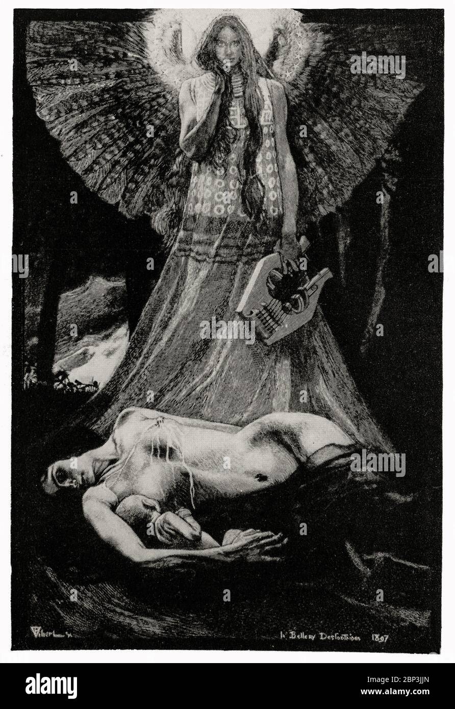 'The Angel of Death' by Henri Bellery-Desfontaines (1867-1909), a French Art Nouveau painter, decorator and illustrator renowned for his posters, lithographs, tapestries, furniture, bank note designs, typography, and other works of decorative arts. He gradually achieved notoriety as an ambitious decorative artist and an important fine artist. Stock Photo