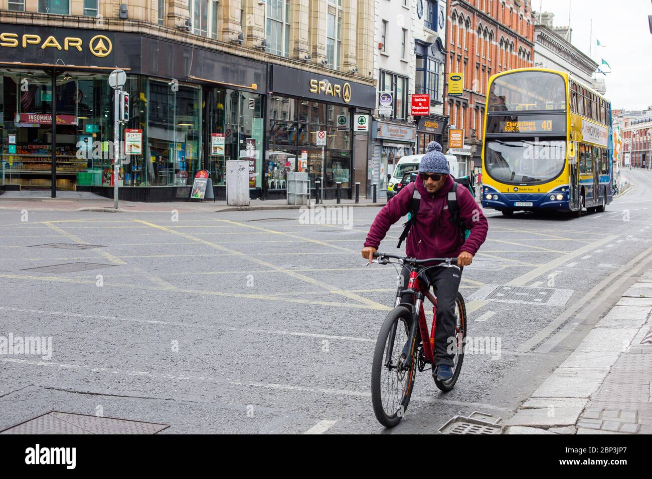 Dublin, Ireland. May 2020. Limited footfall and traffic in Dublin City Centre and shops and businesses closed due to Covid-19 pandemic restrictions. Stock Photo