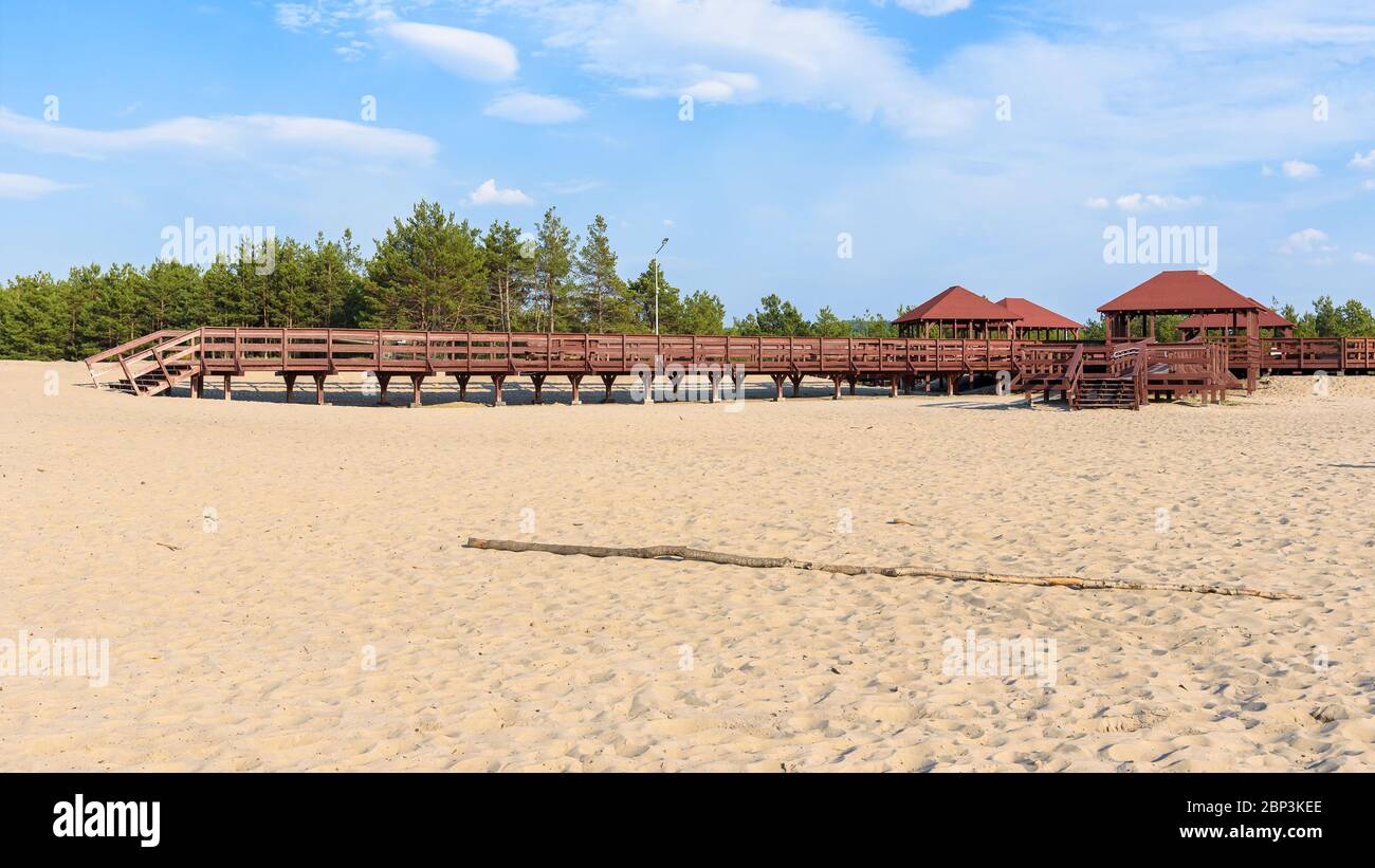 Panoramic view of wooden structure called 'wind rose'on the edge od Bledow Desert, Poland Stock Photo