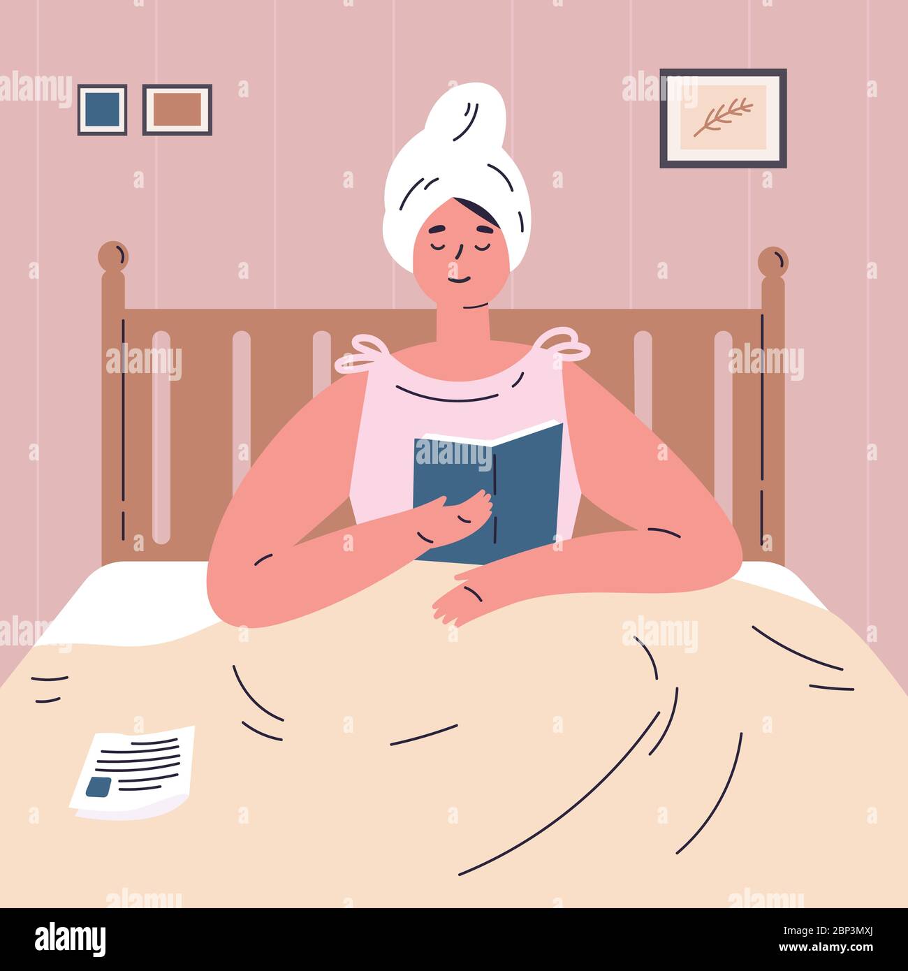 Girl lying bed reading book Stock Vector Images Alamy