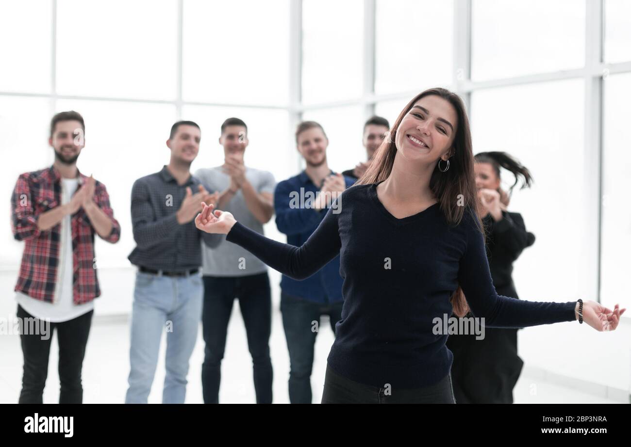 Happy employees clapping boss hi-res stock photography and images - Alamy