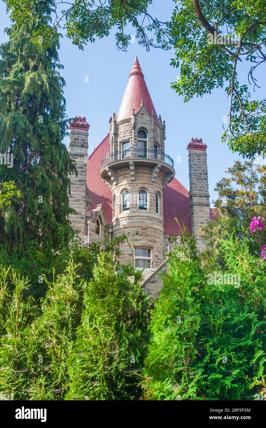 Craigdarroch Castle in Victoria, British Columbia, Canada. Built by wealthy coal baron, Robert Dunsmuir, it is an example of Victorian architecture. Stock Photo