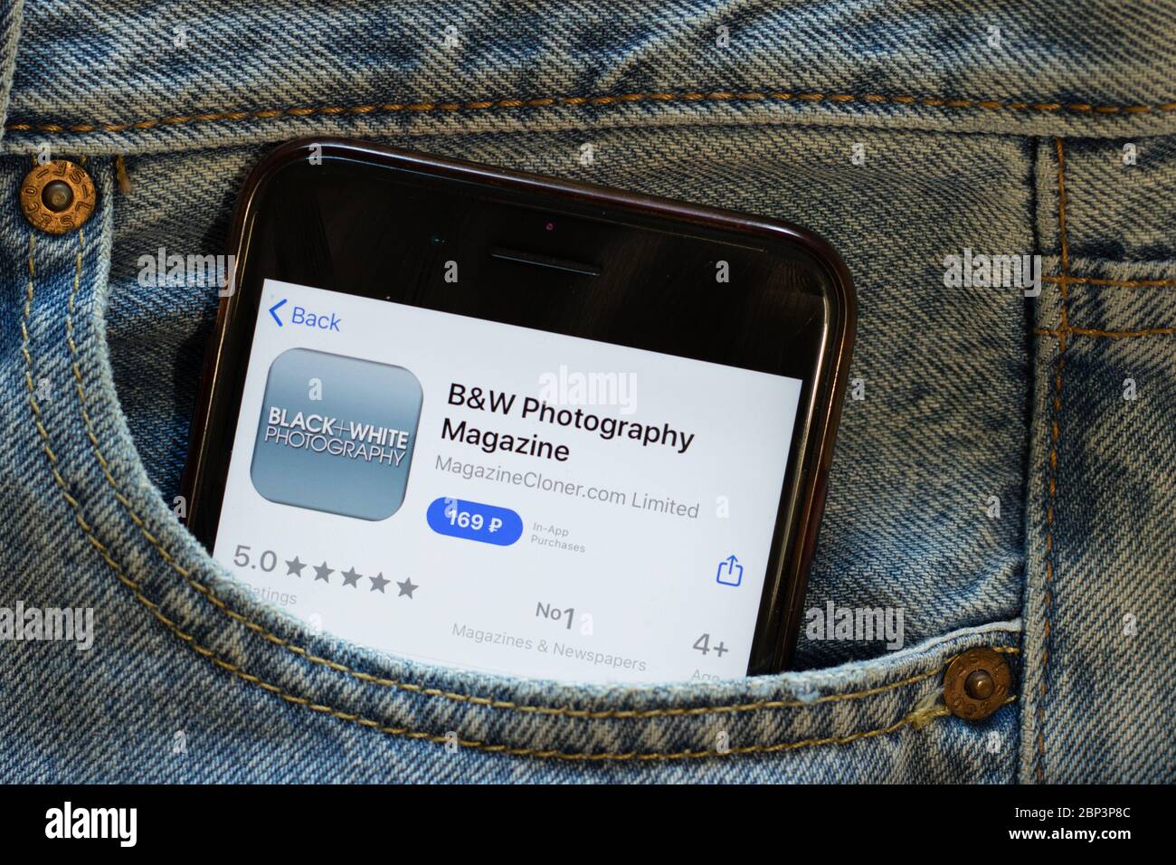 New York, USA - 15 May 2020: Black and White Photography Magazine mobile app logo on phone screen, close-up icon, Illustrative Editorial Stock Photo