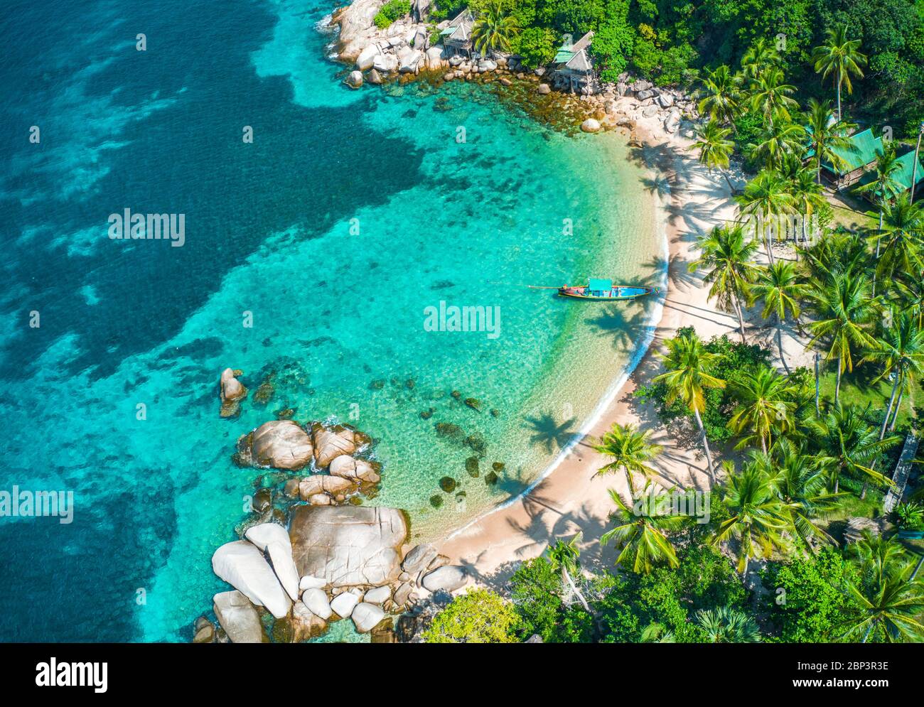 Aerial view tropical beach Sai Nuan, koh Tao, Thailand Stock Photo