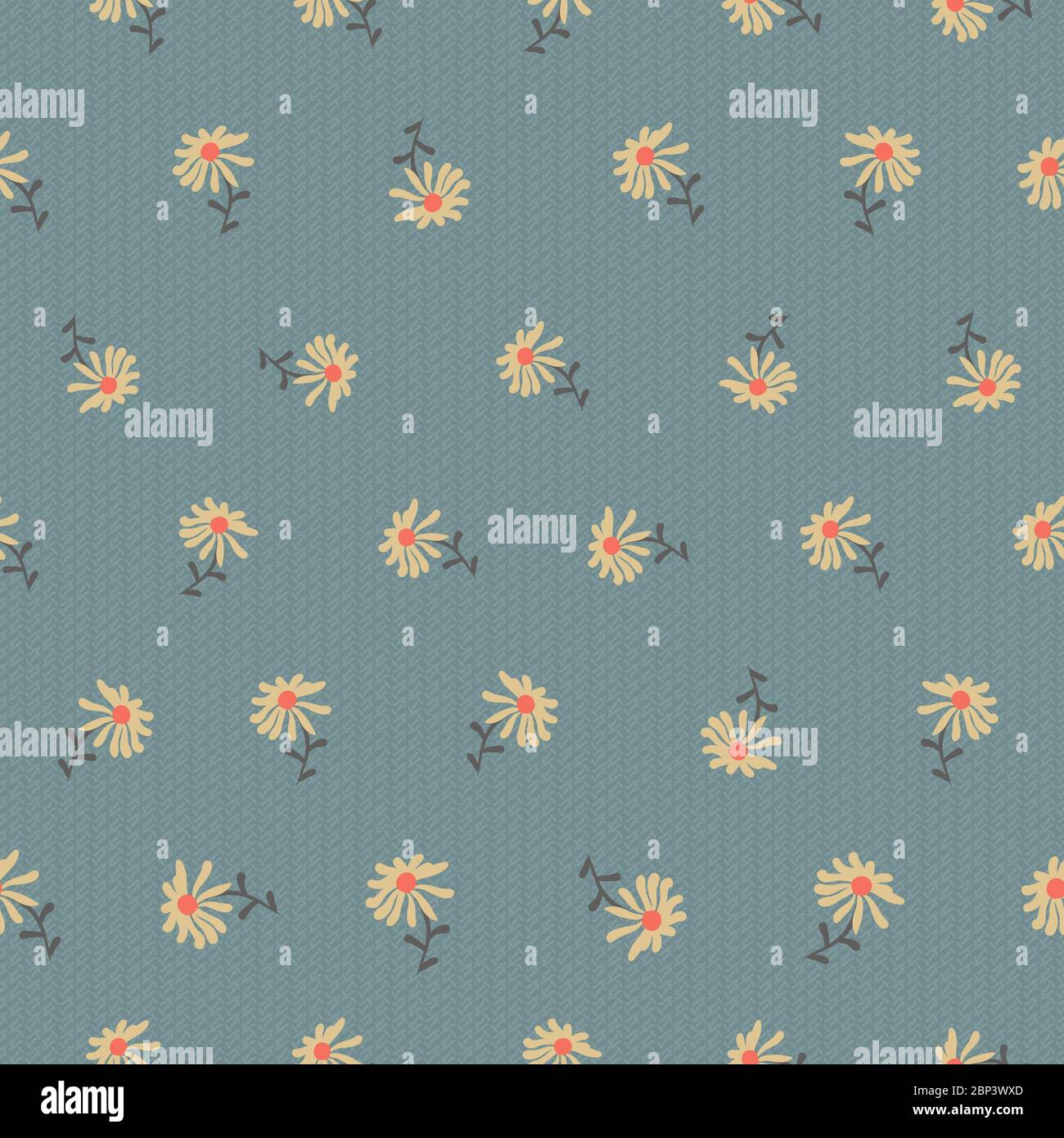 simple wildflowers seamless vector pattern on blue Stock Vector