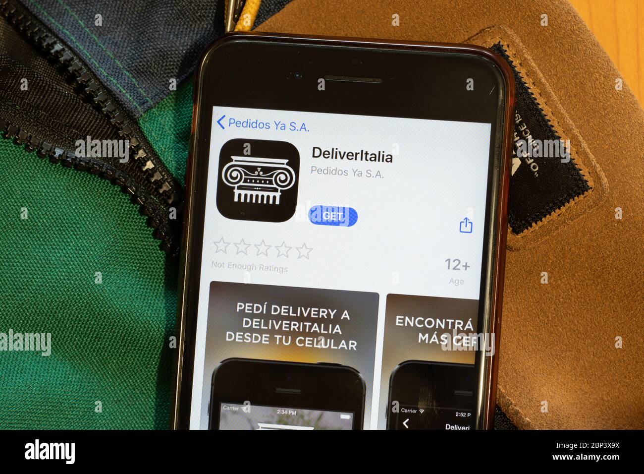 New York, USA - 15 May 2020: DeliverItalia mobile app logo on phone screen, close-up icon, Illustrative Editorial Stock Photo