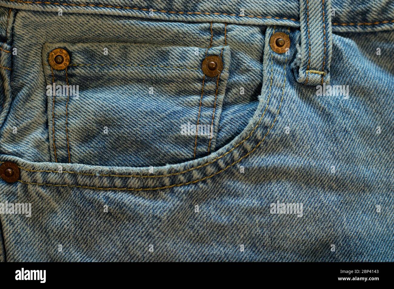 Jeans denim pocket close-up. Texture background with copy space Stock ...