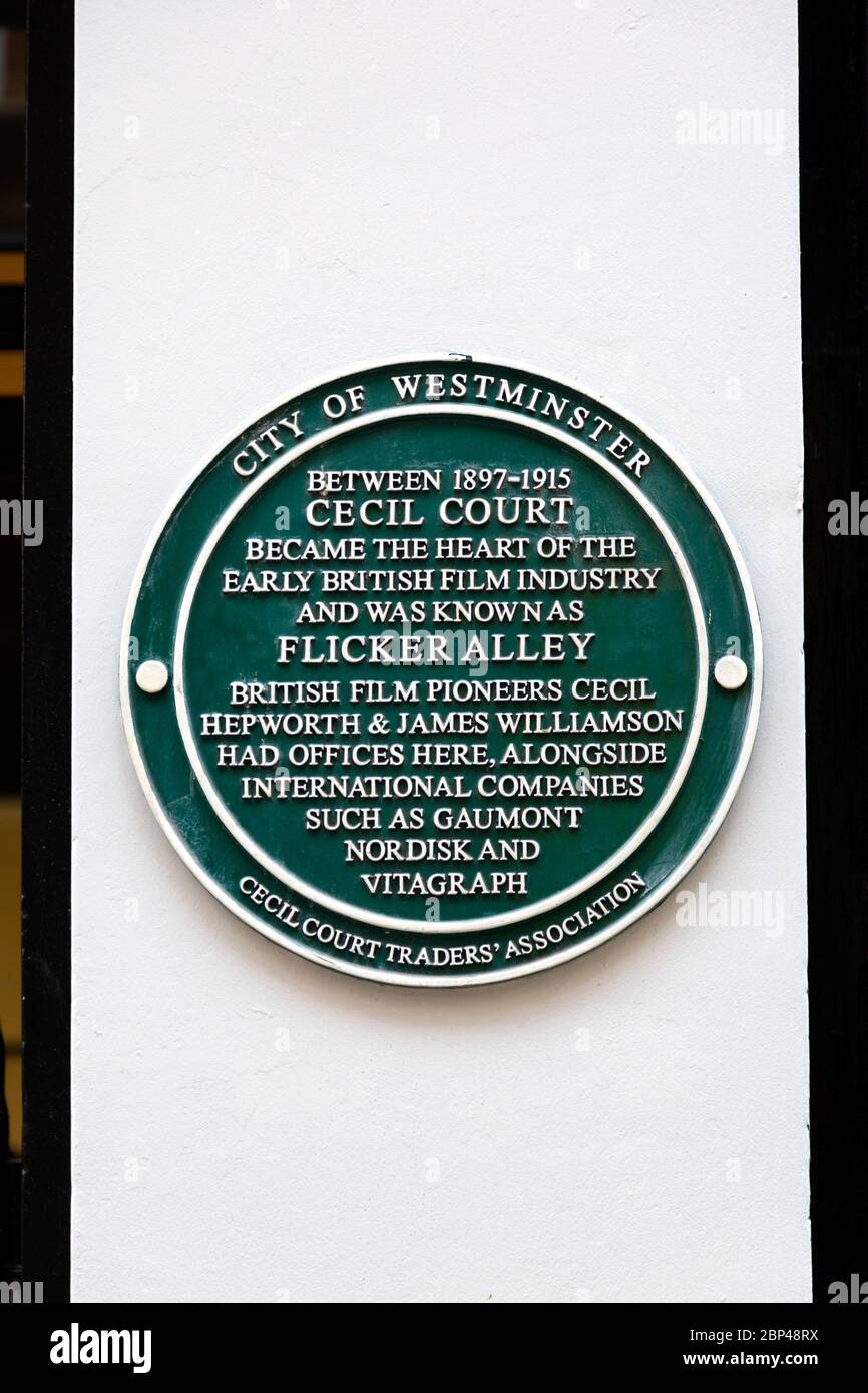 Green plaque for Cecil Court, London, UK Stock Photo
