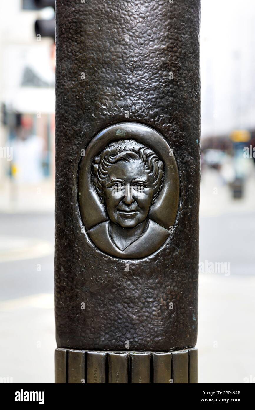 Side of the Agatha Christie Memorial by Ben Twiston-Davies in Covent Garden, London, UK Stock Photo