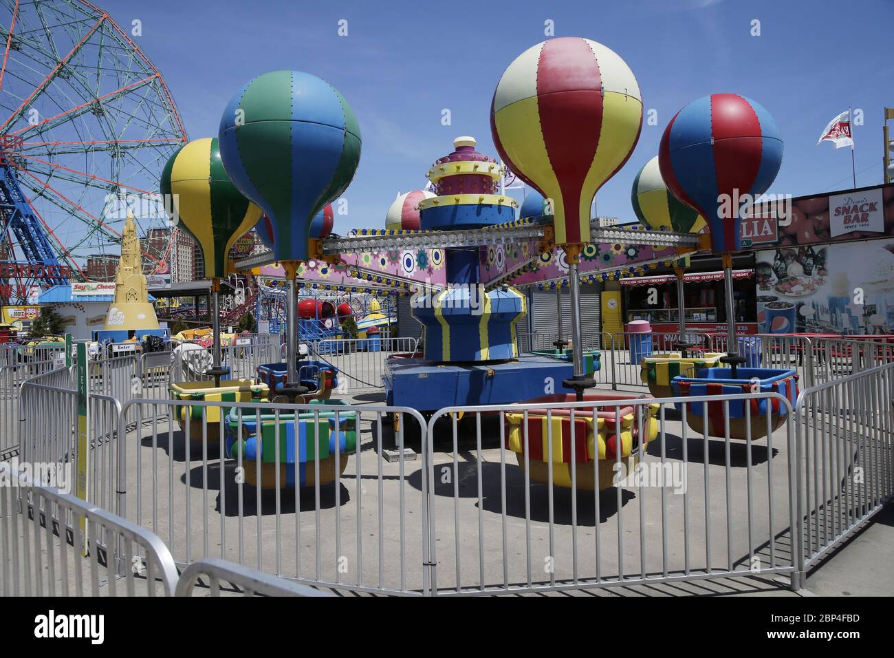 Brooklyn, United States. 17th May, 2020. Rides and amusement parks are closed and a date to open up the beaches has not been set yet in Coney Island in New York City on Sunday, May 17, 2020. Mayor Bill de Blasio announced Sunday that New York City beaches will not be open for Memorial Day. Nearly 150,000 people die per day worldwide from COVID-19. Photo by John Angelillo/UPI Credit: UPI/Alamy Live News Stock Photo