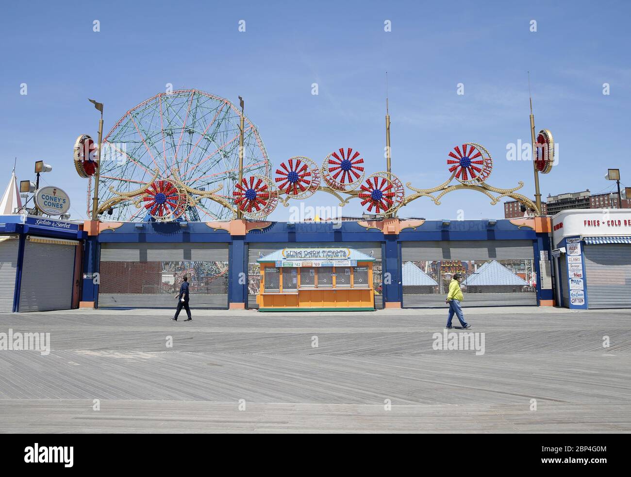 Brooklyn, United States. 17th May, 2020. Rides and amusement parks are closed and a date to open up the beaches has not been set yet due to to the Coronavirus Pandemic in Coney Island in New York City on Sunday, May 17, 2020. Mayor Bill de Blasio announced Sunday that New York City beaches will not be open for Memorial Day. Nearly 150,000 people die per day worldwide from COVID-19. Photo by John Angelillo/UPI Credit: UPI/Alamy Live News Stock Photo