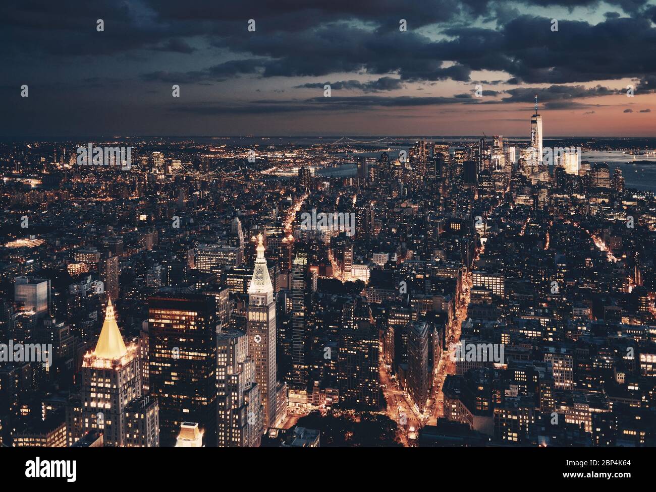 New York City downtown skyline view at dusk Stock Photo - Alamy