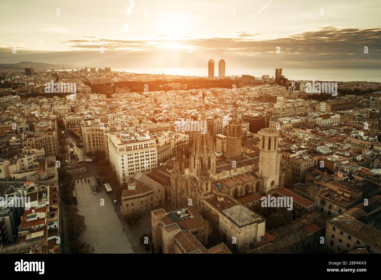 Aerial view of Gothic Quarter in Barcelona in Spain Stock Photo - Alamy