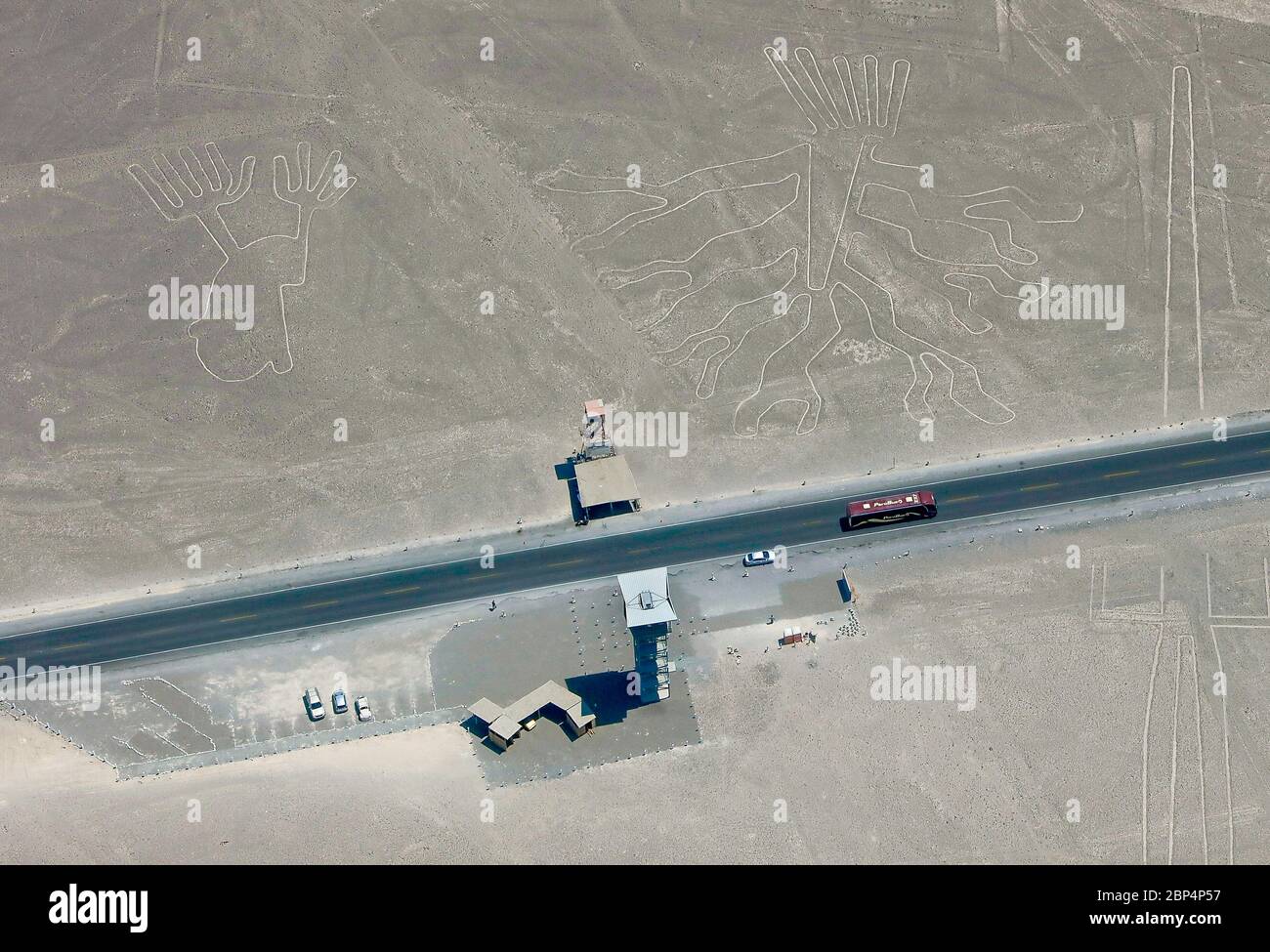 Observation towers, Nazca lines, Nazca Desert, southern Peru Stock Photo