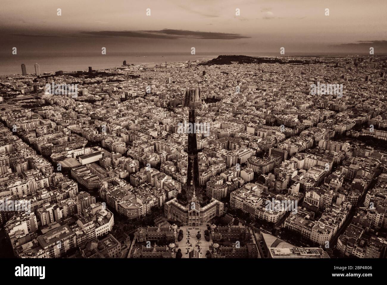 Barcelona skyline aerial view with buildings in Spain Stock Photo - Alamy