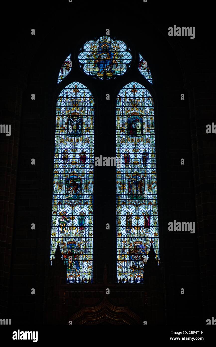 Stained glass window of Liverpool Anglican Cathedral historical