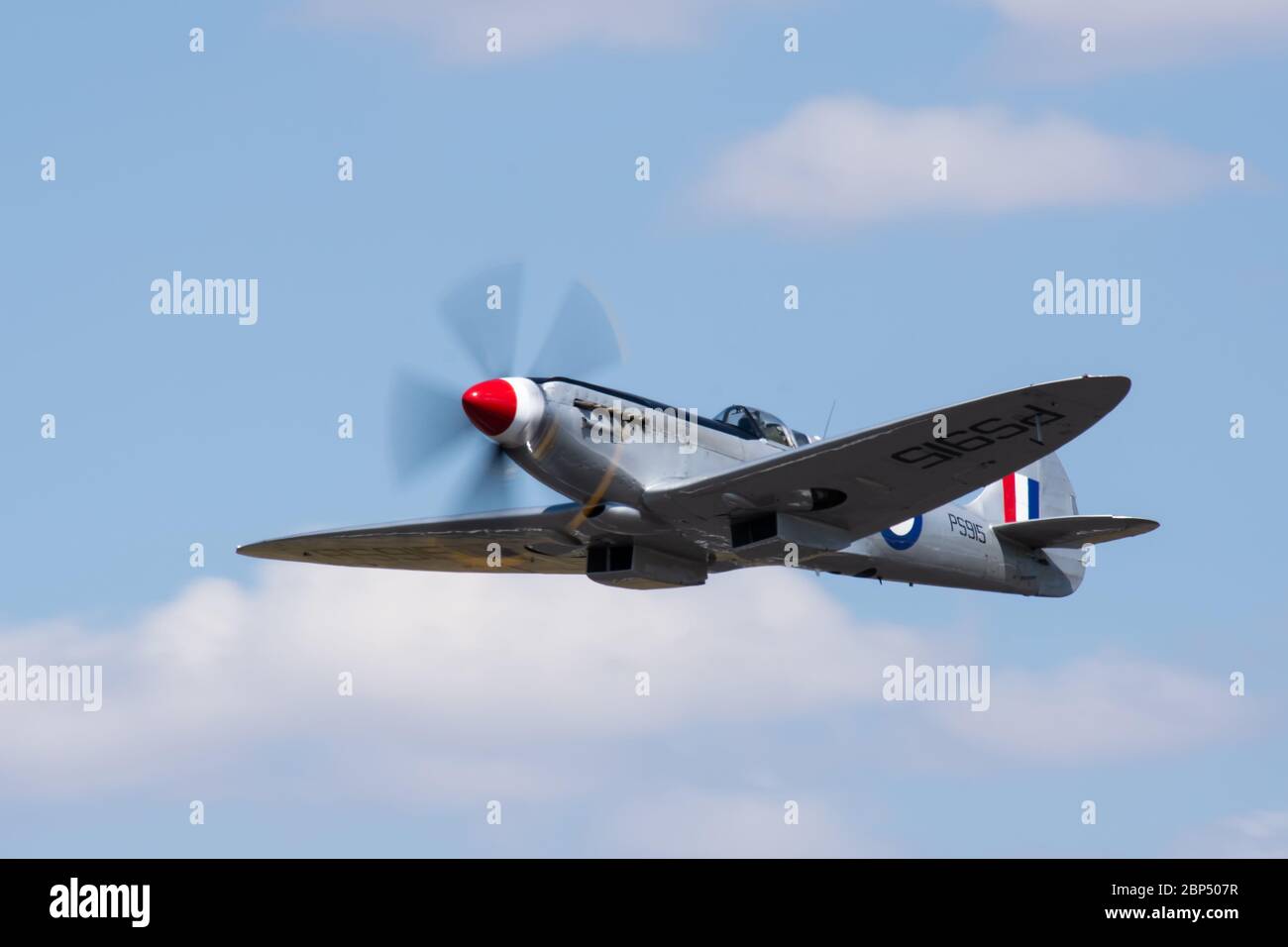 WWII Supermarine Spitfire  from the Battle of Britain Memorial Flight RAF BBMF flying at Royal International Air Tattoo 2018 Stock Photo