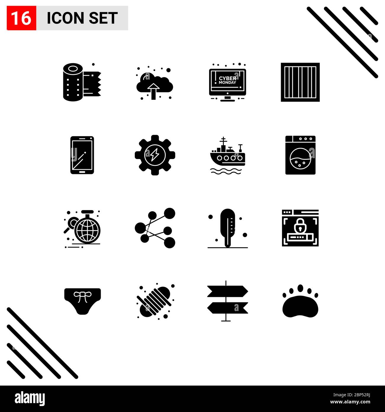 16 Thematic Vector Solid Glyphs and Editable Symbols of huawei, smart phone, discount, phone, jail Editable Vector Design Elements Stock Vector