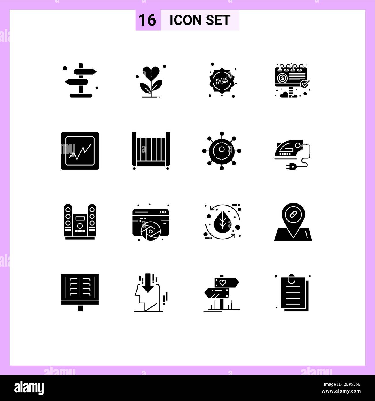 16 Thematic Vector Solid Glyphs and Editable Symbols of graph, marketing, love, ad, advertisement Editable Vector Design Elements Stock Vector