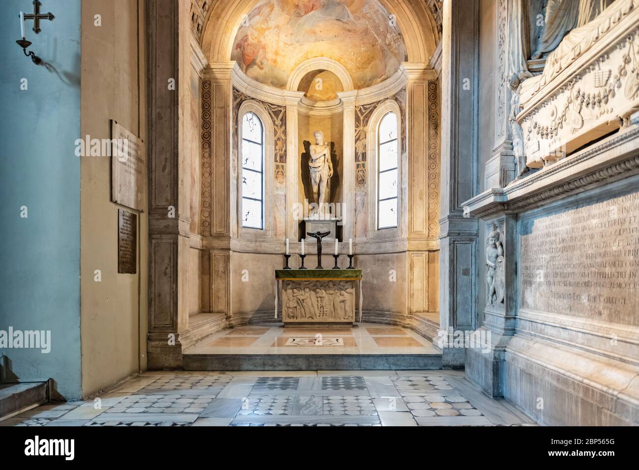 Rome, Italy - August 30, 2014: View at the altar in  side apse and frescos in Basilica di San Clemente, Saint, Clement, in Rome, Italy. Stock Photo