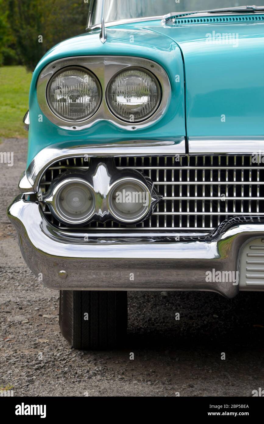 turquoise 1958 Chevrolet quad headlights Stock Photo