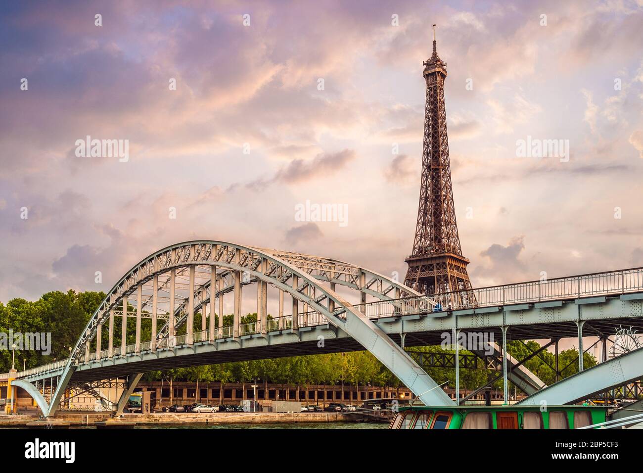 Eiffel Tower and Passerelle Debilly Bridge in Paris, France Stock Photo