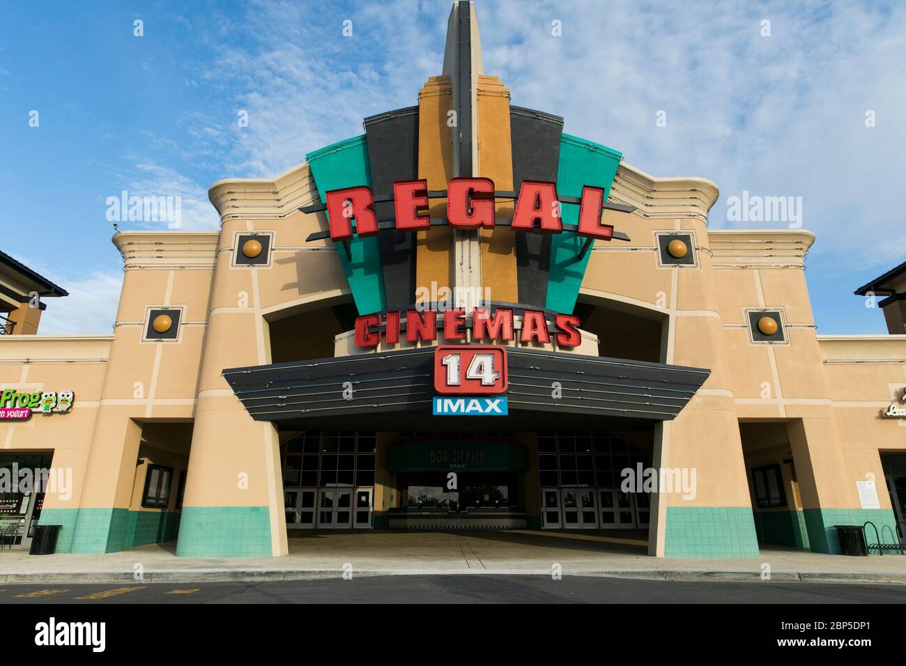 A logo sign outside of a Regal Cinemas movie theater location in Richmond, Virginia on May 13, 2020. Stock Photo