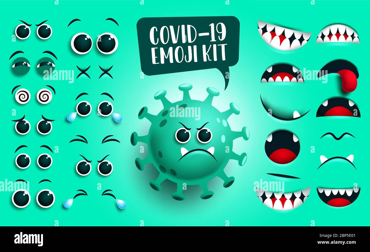 Covid19 emoji kit vector set. Green corona virus covid19 icon creation ...
