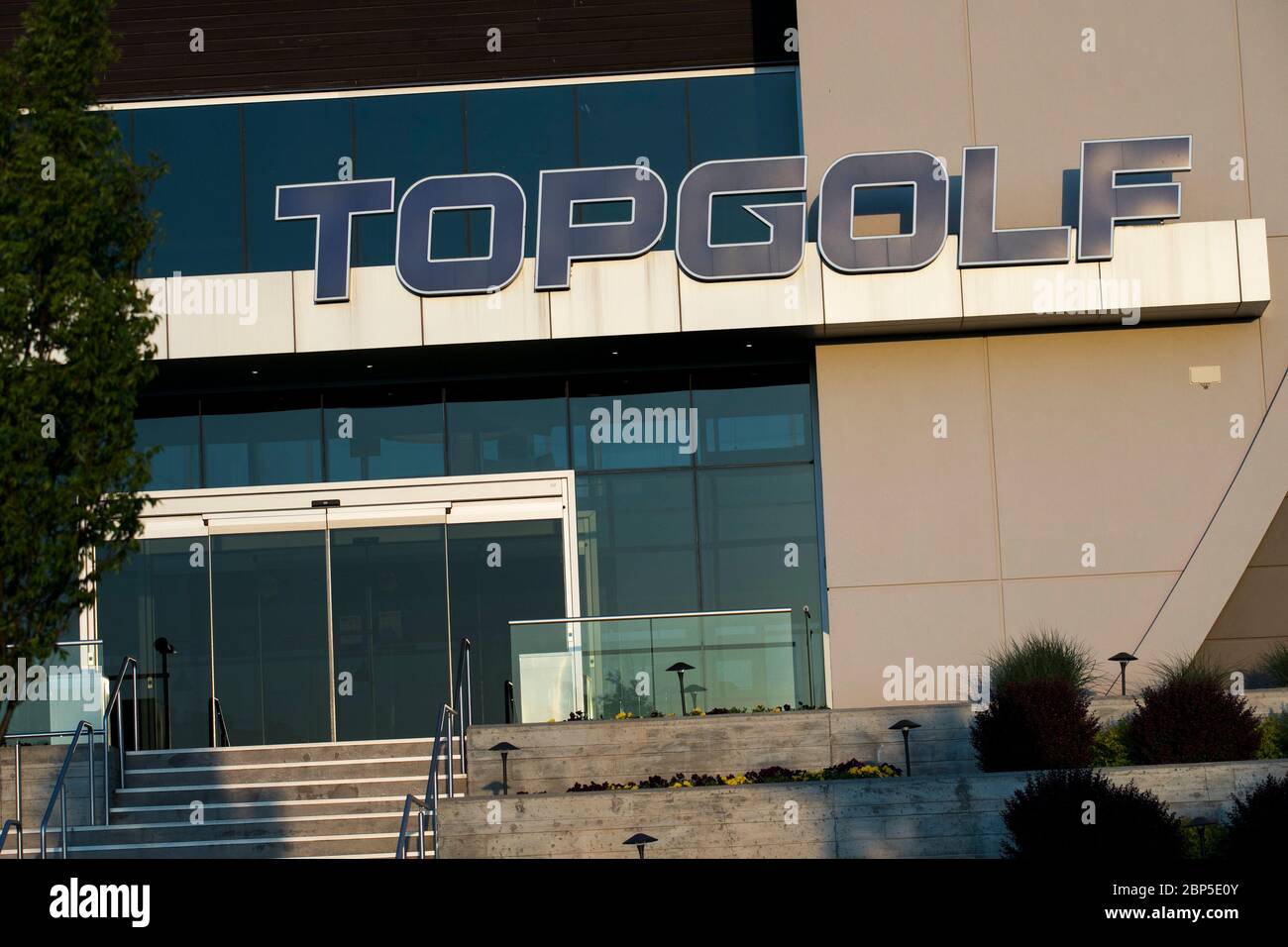 A logo sign outside of Topgolf location in Ashburn, Virginia on May 13