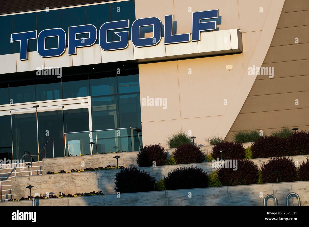 A logo sign outside of Topgolf location in Ashburn, Virginia on May 13
