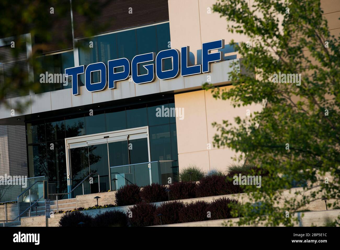 A logo sign outside of Topgolf location in Ashburn, Virginia on May 13