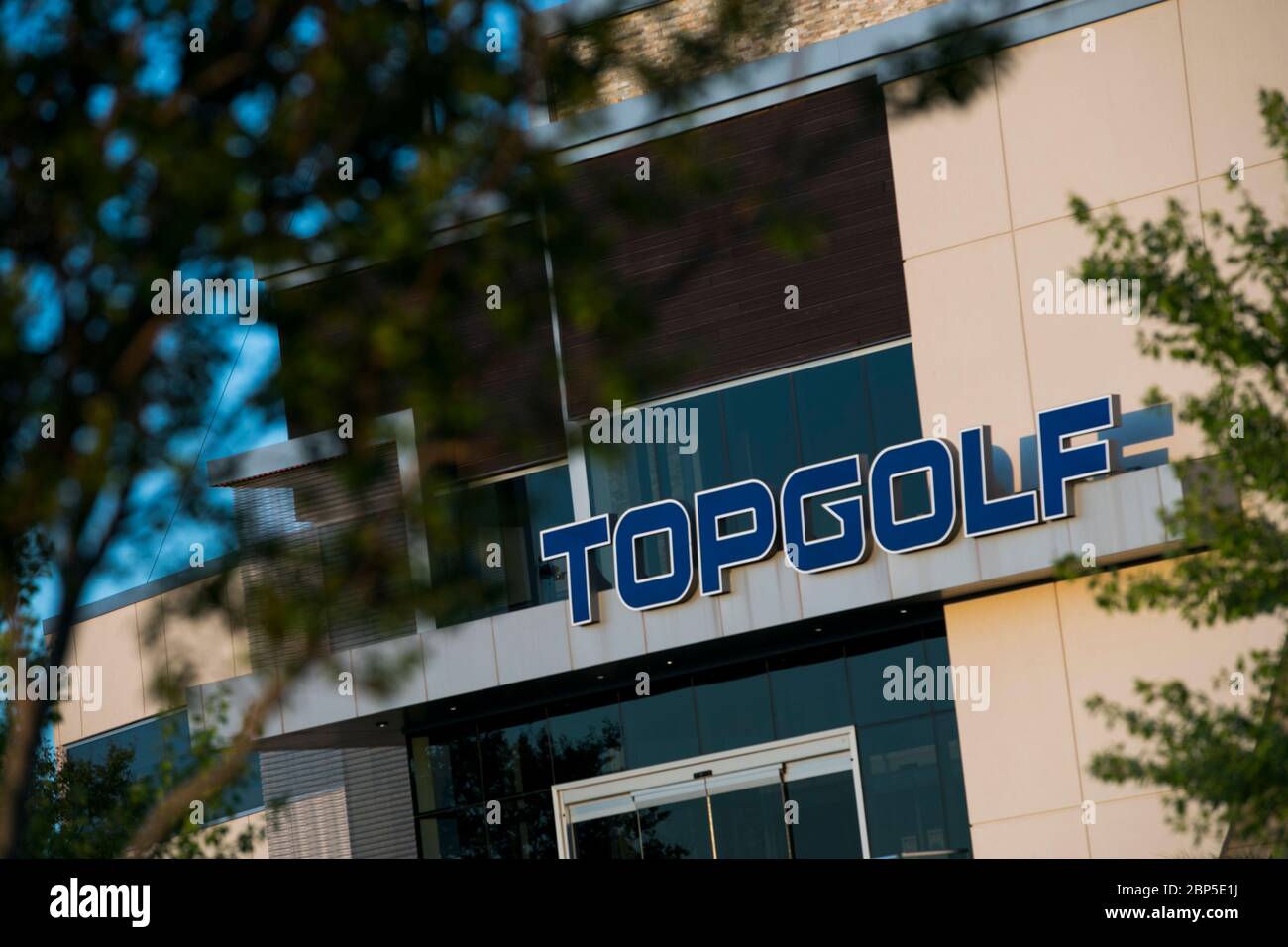 A logo sign outside of Topgolf location in Ashburn, Virginia on May 13