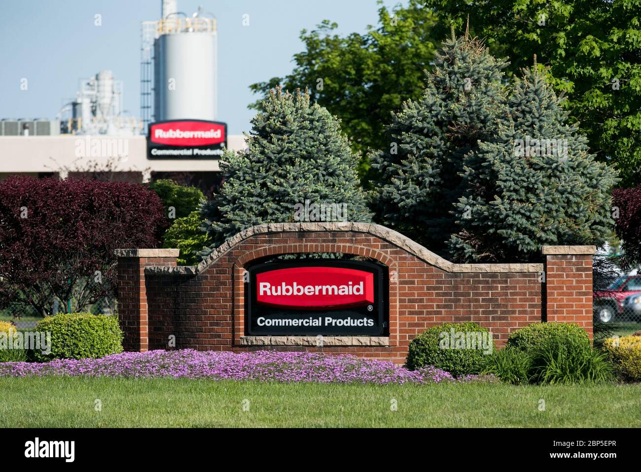 A logo sign outside of a facility occupied by Rubbermaid in Winchester