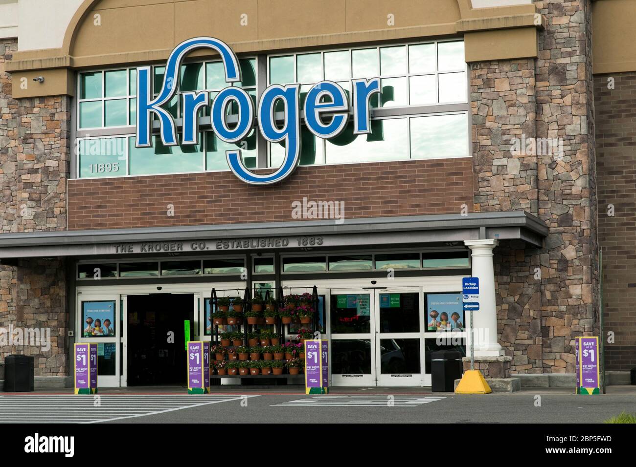 A logo sign outside of a Kroger retail grocery store location in Richmond, Virginia on May 13, 2020. Stock Photo
